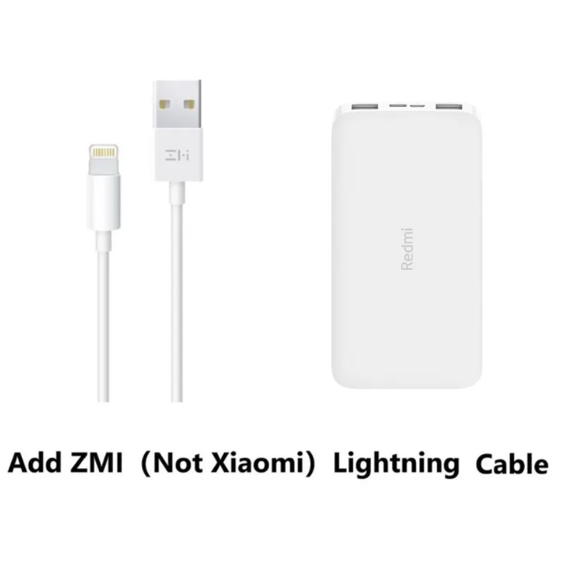 Add Lightning Cable Xiaomi Redmi внешний аккумулятор 20000 мАч 18 Вт QC3.0 внешний аккумулятор быстрая зарядка версия белый большой емкости внешний аккумулятор портативное зарядное устройство для телефона - Цвет: Add Lightning Cable