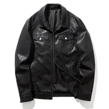 Мужская куртка из искусственной кожи с отложным воротником и длинным рукавом, мотоциклетная Байкерская винтажная повседневная кожаная куртка в стиле рок-н-ролл, пальто на молнии