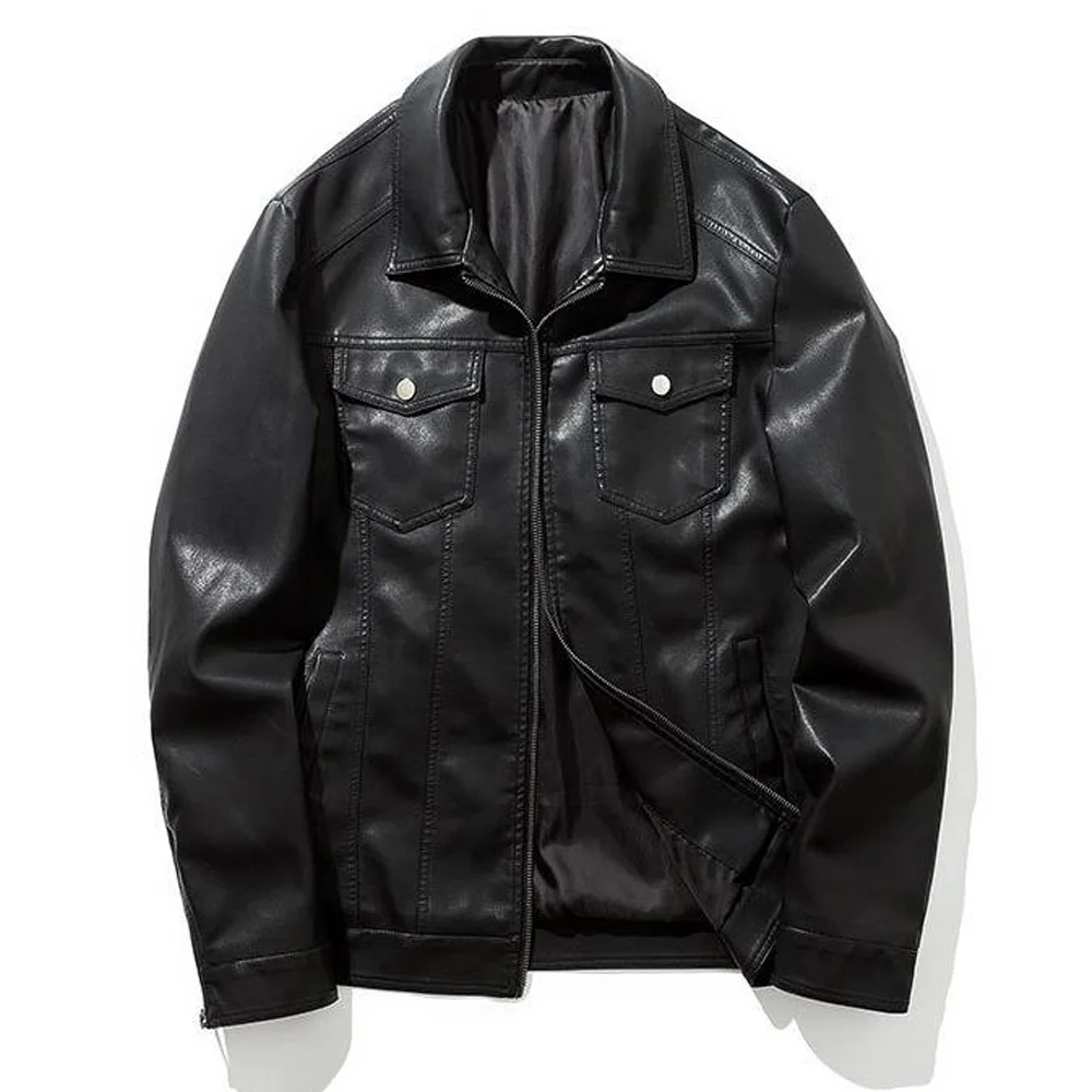 Мужские кожаные куртки новая Повседневная зимняя Черная куртка байкерские