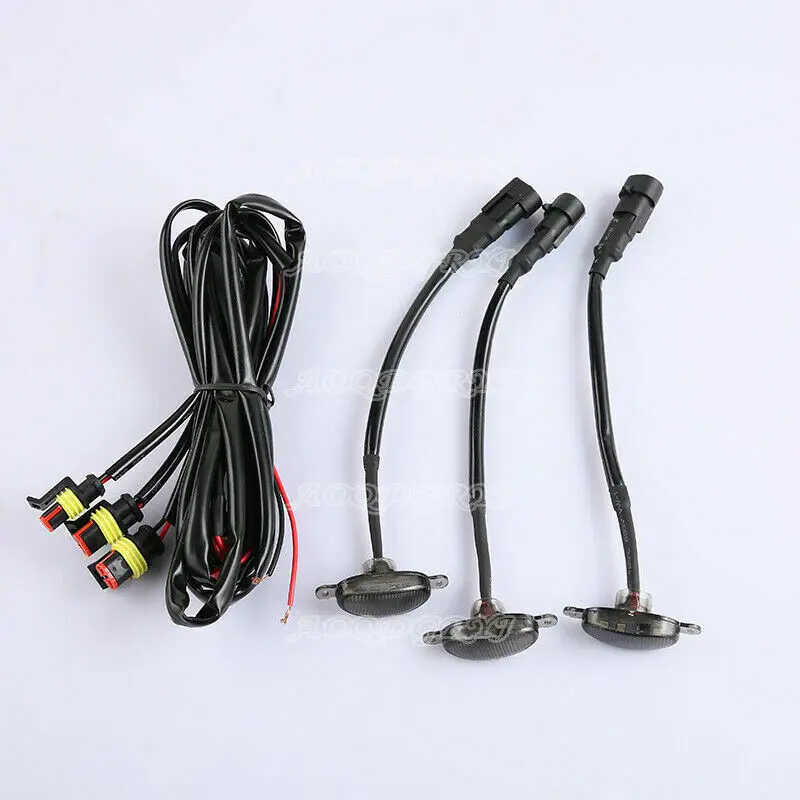 3pcs For Toyota FJ Cruiser 2007-Raptor Style LED Smoky Black Grille Light Decor W/ Wire Speed