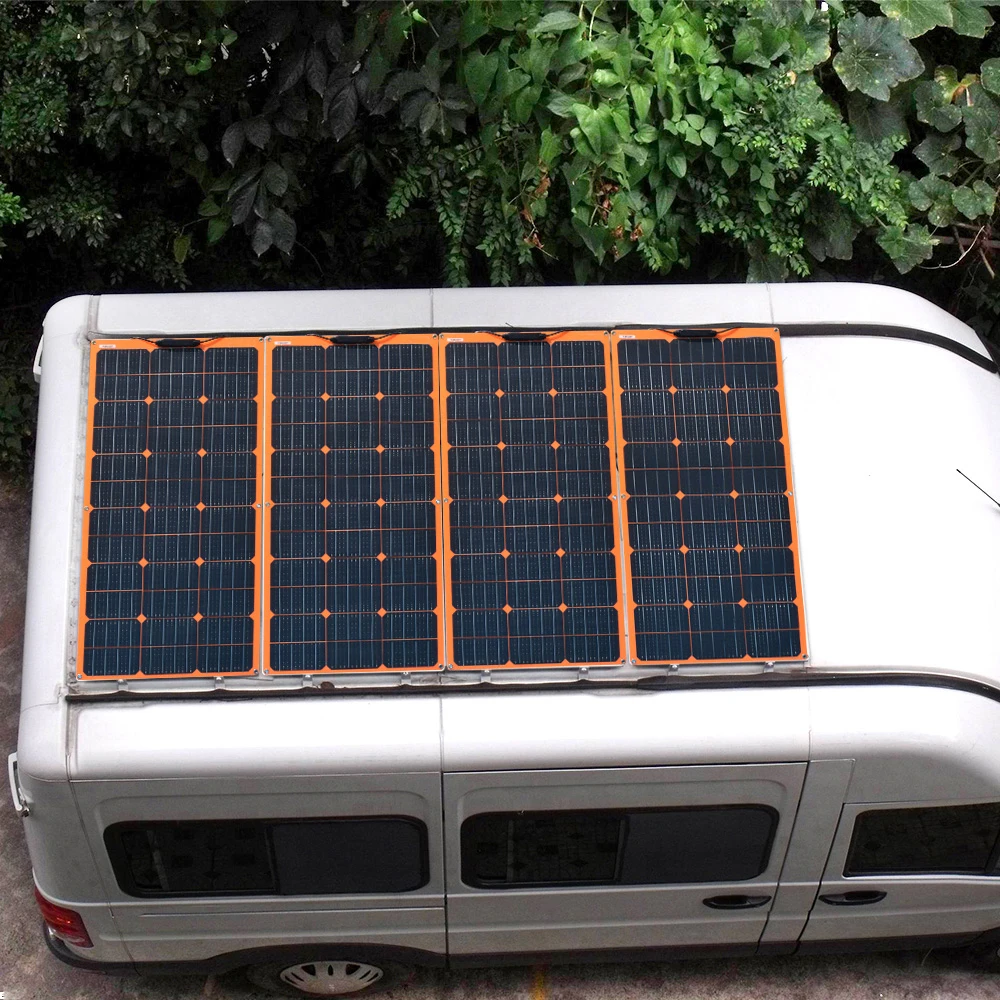 Pgige 2 unids 100 W Panel Solar Flexible Monocristalino Dispositivo de Carga Solar Al Aire Libre Sistema de EnergÃ­a Solar Para Off grid RV barco 