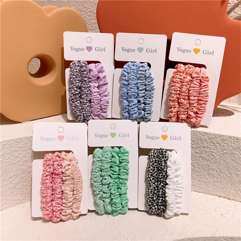 New Girls Large Intestine Hair Ties Retro Fabric Plaid Baby Sweet Solid Color Rubber Band  for Children Fashion Hair Accessories