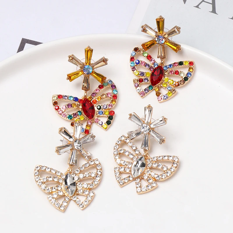 Drop Earrings Dangle Earrings Animal Earrings Butterfly Earrings Vintage Butterfly Lobster Earrings Rhinestone Animal Drop Earrings Female Women Birthday Party Jewelry Girls