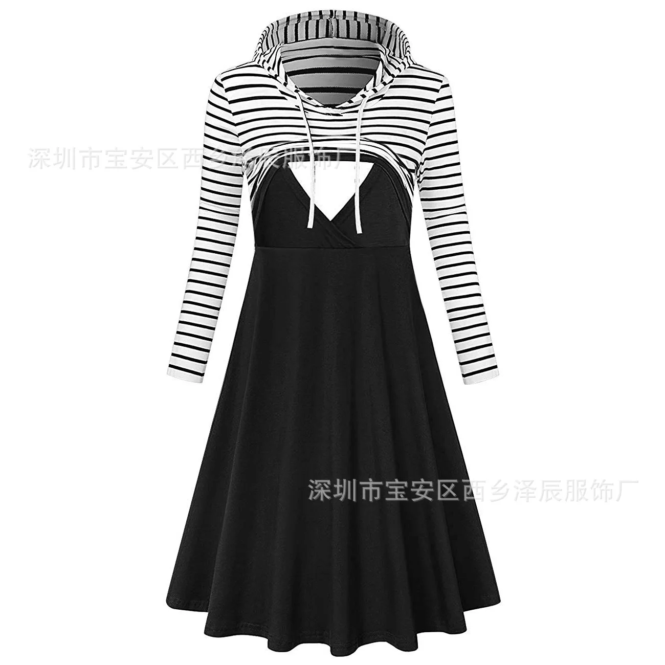 CYSINCOS повседневные платья для беременных Одежда для кормящих грудью свободное платье с длинным рукавом женское платье в полоску для кормящих - Цвет: Черный