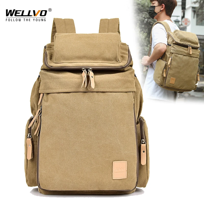 Wellvo Top Quality Canvas Large Capacity Travel Backpacks Men Casual