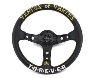 

VERTE Golden&White Embroidery 13inch Forever Black Genuine Leather Drift Sport Steering Wheels
