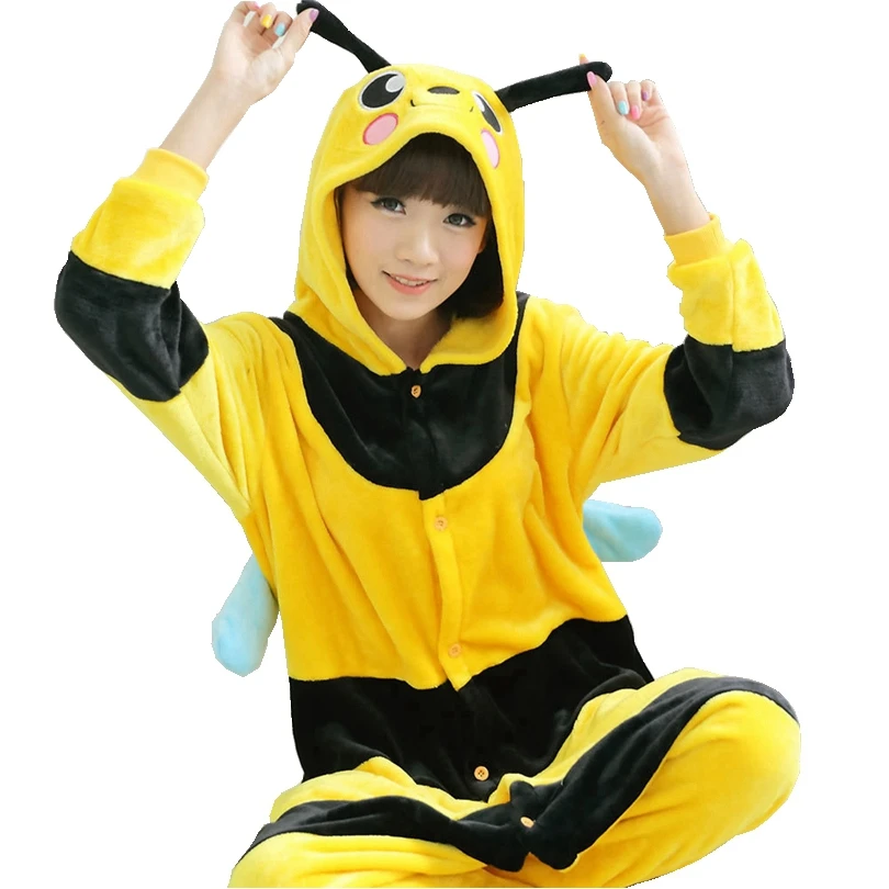 

Kigurumi Bee Costume Kids Pajama Adult Animal Onesie Women Men Hooded Kegurumi Sleepwear Flannel Pijamas
