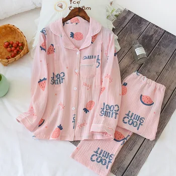 

Women Pajamas Set Summer Cute Strawberry Long Sleepwear Girls Comfortable Home Clothes