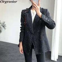 Высококачественные Твидовые костюмы, пальто, осенне-зимние модные дизайнерские клетчатые куртки с длинными рукавами и кисточками, жакет с разрезом, рабочая одежда, верхняя одежда