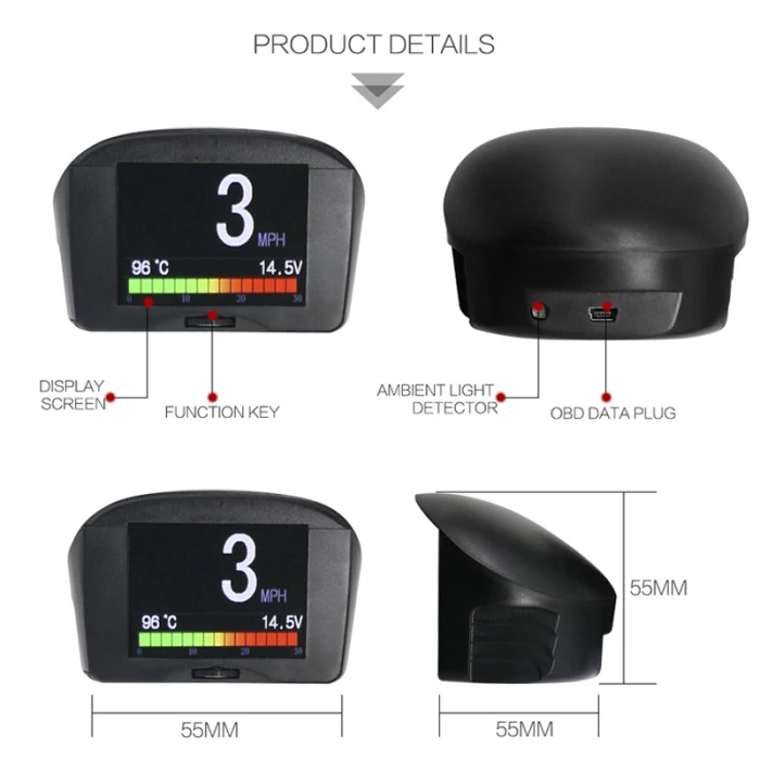 Автомобиль OBD HUD система Предупреждение о превышении скорости лобового стекла напряжения сигнализации Измеритель температуры F-Best