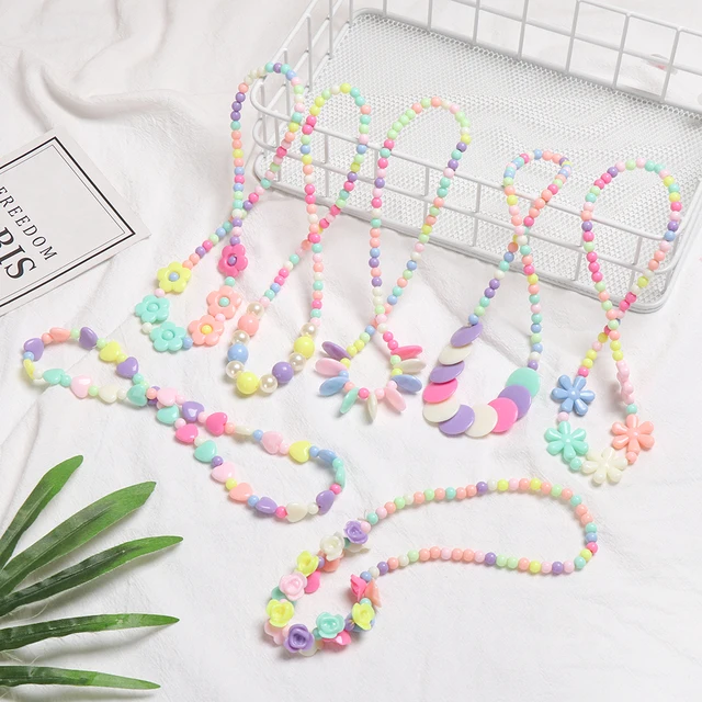 Girls Beads Toys Necklace Bracelet Butterflies Flowers Baby Handmade Necklace Accessories Princess Kids Birthday Gifts 4
