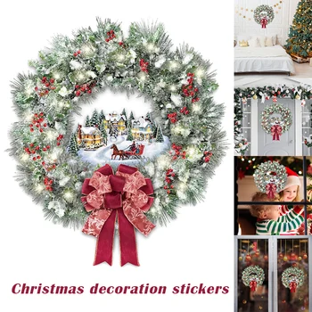 

Christmas Garland Cartoon Static Stickers Moisture Proof Window Glass Door Holiday Home Decoration NK-Shopping