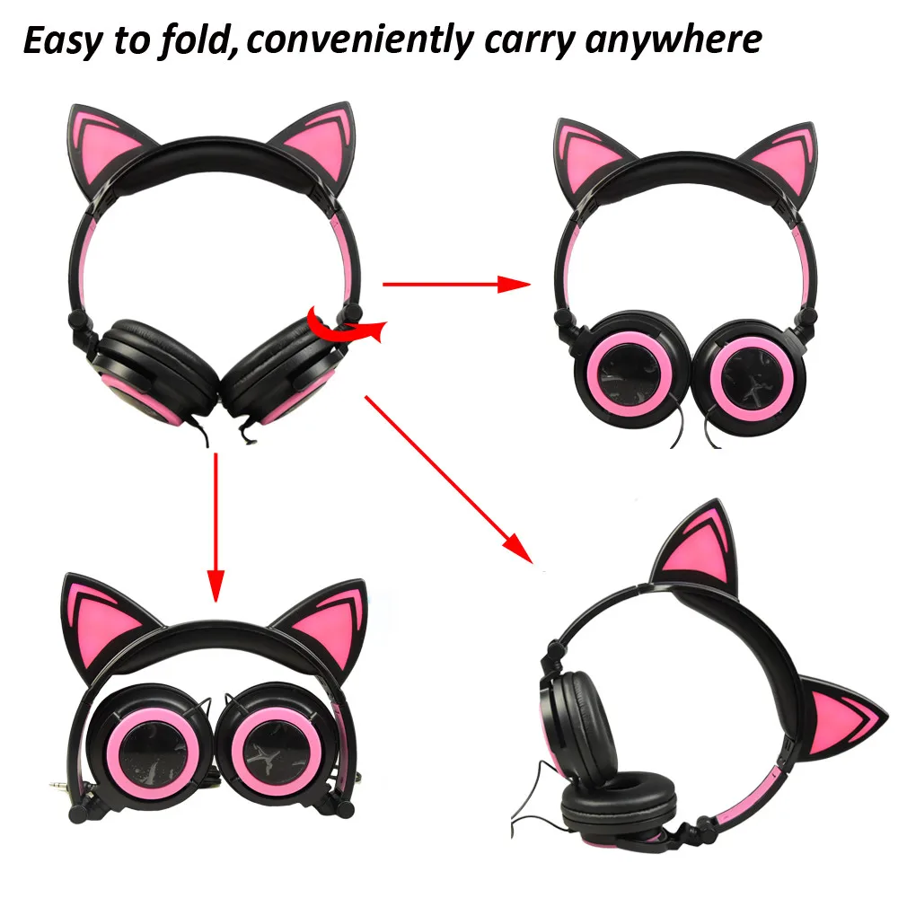Складной кошачий ухо светодиодный светомузыкальный проектор цветные наушники гарнитура для ноутбука MP3 Palyer и разного типа смартфон F814