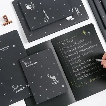 

MINKYS 28 Sheets Star Starry Black Blank Page Diary Notebook Journal DIY Art Drawing Graffiti Book School Office Stationery