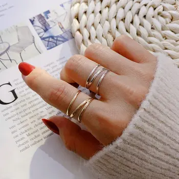 

Amaiyllis S925 Sterling Silver Minimalist Gold Open Rings Fashion Personality Three-layer Silver 925 Ring For Female Jewellry