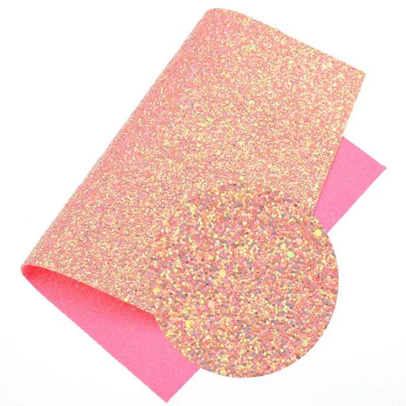 22*30cm A4 Chunky Glitter Synthetic Leather Fabric Shiny Bow Fabric DIY Accessories Fabric Handmade Crafts Patchwork Material - Color: Pink