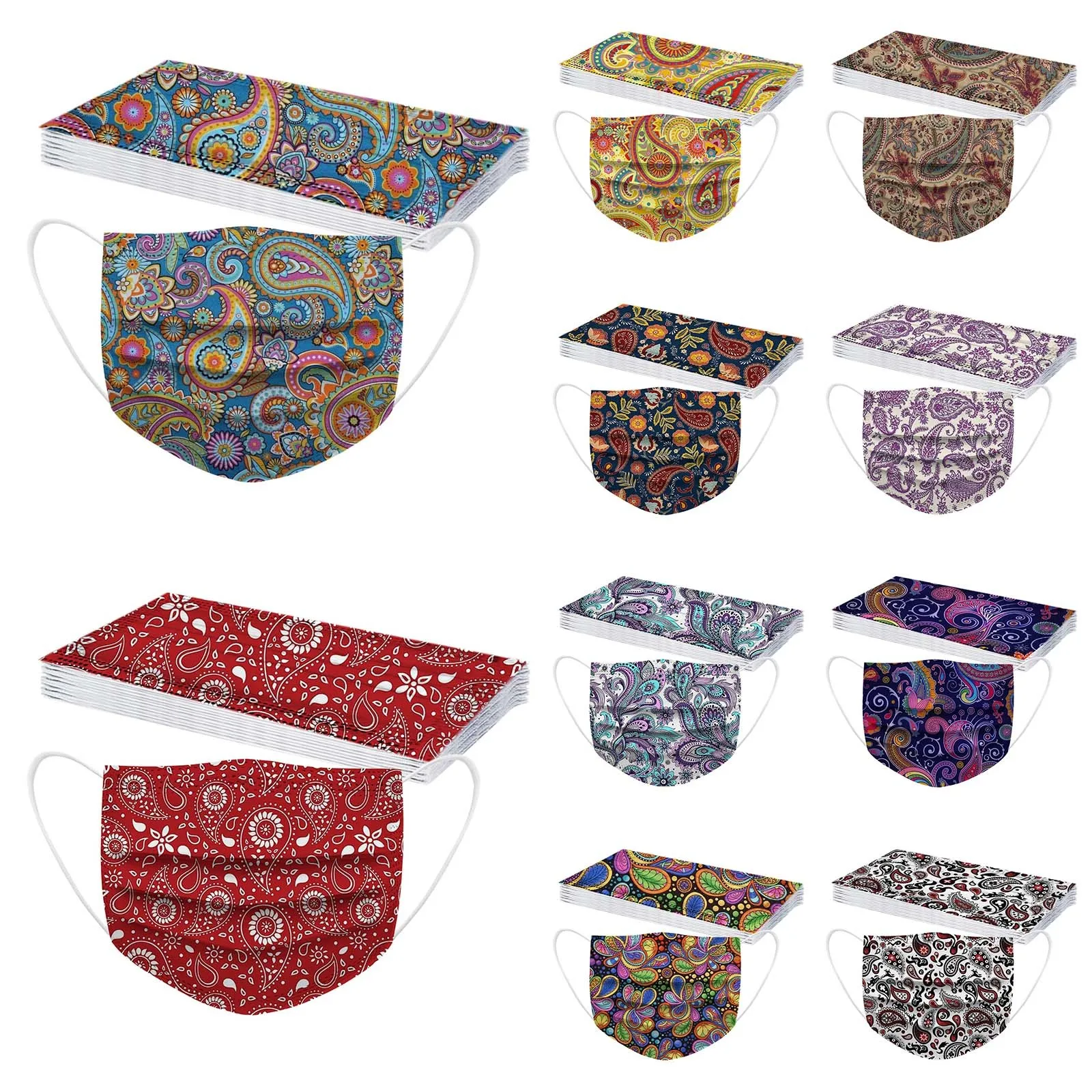 Adult's Mask face mask 10/50/100PCS Paisley Print Disposable Face Mask masque Industrial 3Ply Ear Loop Floral маска