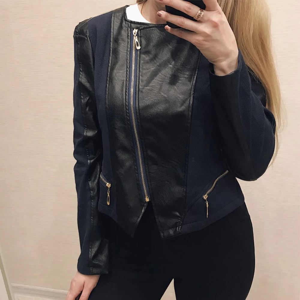discounted  5XL Leather Women Coat Jacket Plus Size Patchwork Motorcycle Overcoat For Female Fashion Zipper Lad
