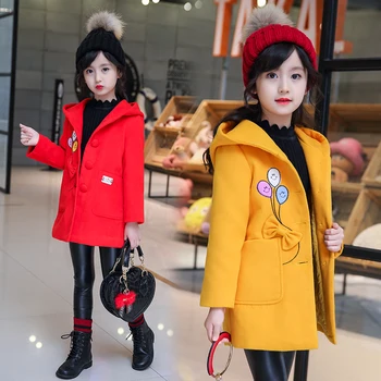 

8 Girls Woolen Coat 2020 Autumn and Winter New Children's Korean Windbreaker Big Child Woolen Coat Girls' Woolen Clothes 2-12T