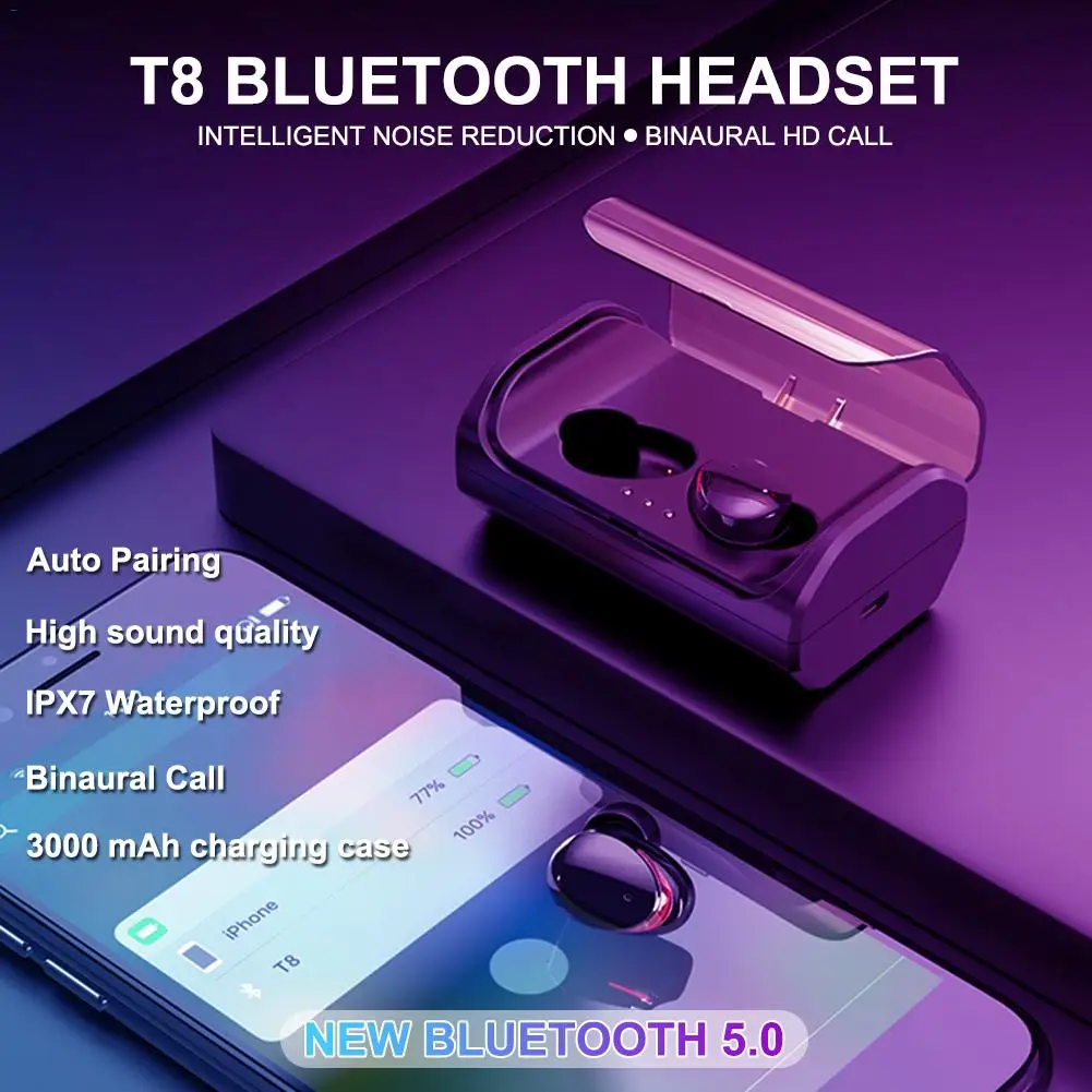 Teamyo T8 TWS bluetooth-наушники 5,0 беспроводные наушники-вкладыши 8HD Bass стерео IPX7 водонепроницаемая Спортивная гарнитура с зарядным устройством
