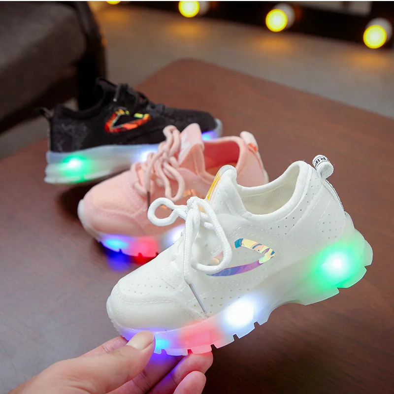 

Lace up fashion cool boys girls shoes LED lighting up baby infant tennis leisure hot sales kids sneakers cute children shoes