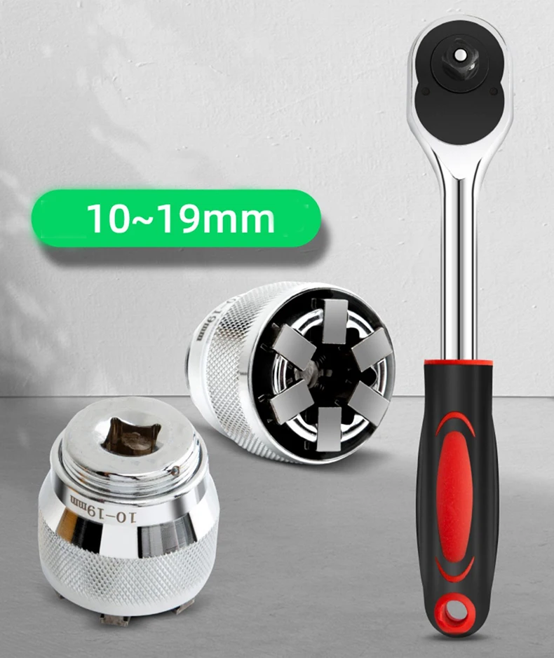 1PC 3/8 inch Drive 10-19 mm Adjustable Hex universal Socket Torque Ratchet Socket Adapter Wrench Head Spanner Sleeve Repair Tool