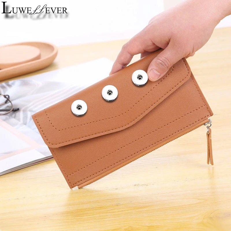 Luwellever 006 간단한 스타일 가방 18mm 스냅 버튼 지갑 Pu 가죽 지갑 가방 매력 쥬얼리 선물 19cm * 10cm * 1cm 