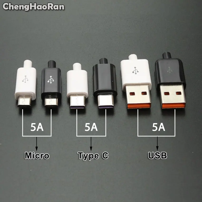 ChengHaoRan USB 2.0/Type C/Micro Male jack Charging Plug Welding USB-C Adapter 3/4 in 1 5A Large Current Connector With Case |