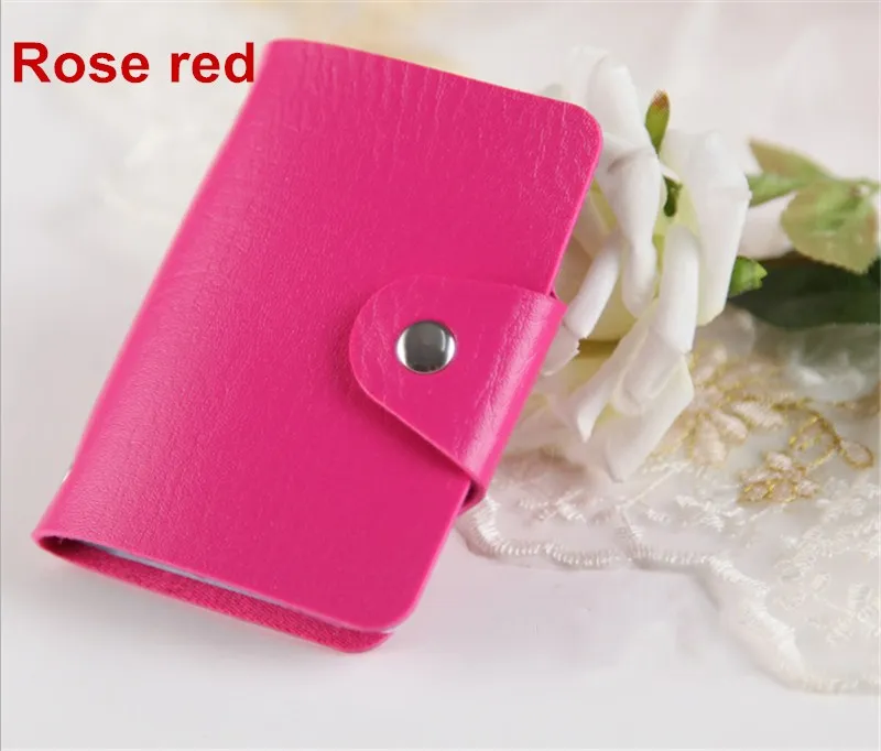 Rose red 24 слота для карт для мужчин и женщин кожаный держатель для кредитных карт чехол держатель для карт бумажник для визиток пакет PU кожаная сумка - Цвет: Rose red