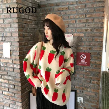 

RUGOD Korean Style O-neck Sweater Women 2019 Sweater Autumn And Winter Carrot Knitted Pullovers Casual Lady Truien Dames