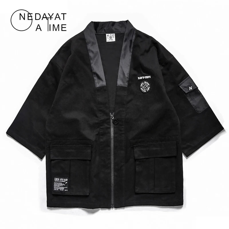 

Newest Mens Japanese Zip Kimono Jackets Male Harajuku Front Pockets Kimono Jacket Streetwear 2019 Hip Hop Fashion Casual Coats