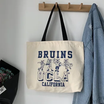 

2020 Large Canvas Women Shoulder Shopping Bag Japanese Ulzzang Cartoon Cotton Cloth Zipper Eco Bag Women's Tote Bags Handbag