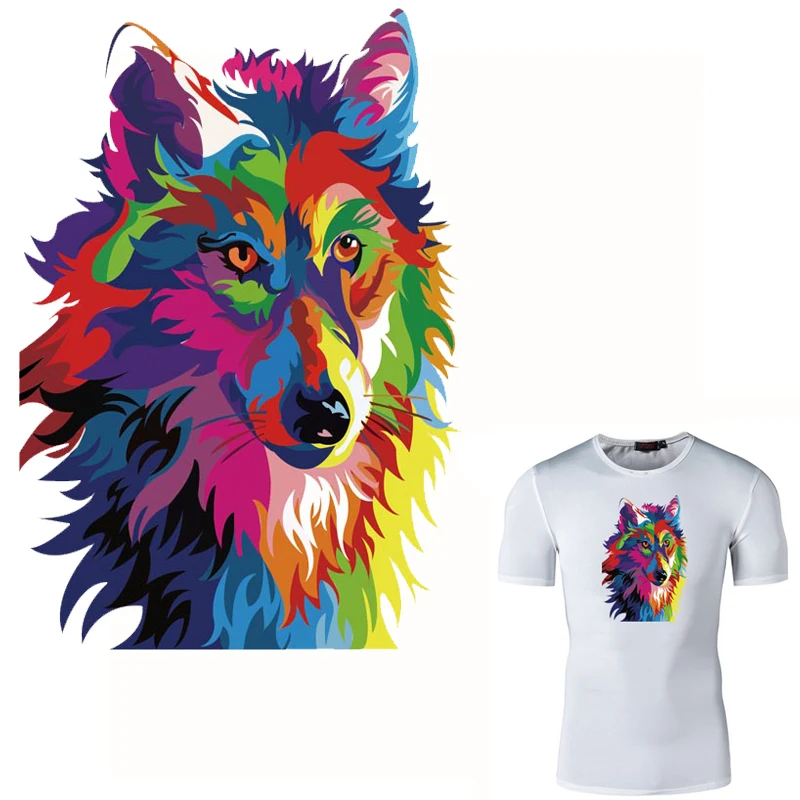 Colorful Wolf Stickers Thermal Patches Flower Applique Garment Accessory New Heat Transfer Washable Diy | Дом и сад