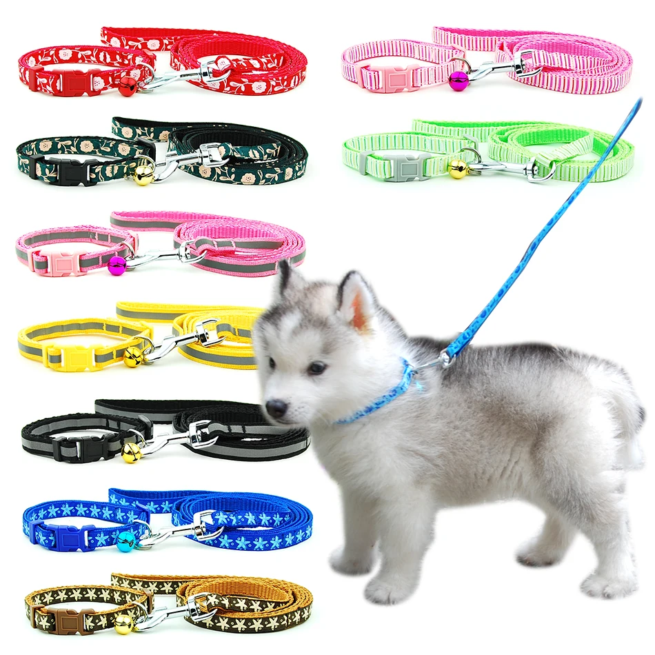 

Dog Cat Collar Leash Adjustable Pet Collar Lead with Bell Reflective for Cat Small Dog Outdoor Walking Poodle Yorkshire Terier