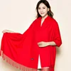 Women Winter New Arrival Cashmere Pashmina Shawl Scarf Lady Long Solid Color Tassel Wrap Shawl  Soft Red Annual Meeting Scarves 1