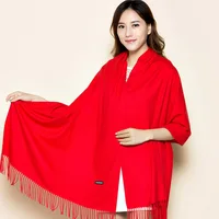 Women Winter New Arrival Cashmere Pashmina Shawl Scarf Lady Long Solid Color Tassel Wrap Shawl  Soft Red Annual Meeting Scarves 1