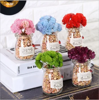 

Model Small Pot Plant Desktop Decoration Furnishings Artificial Flower Plastic Flower Qing Stone Glass Bottle Melaleuca Spike