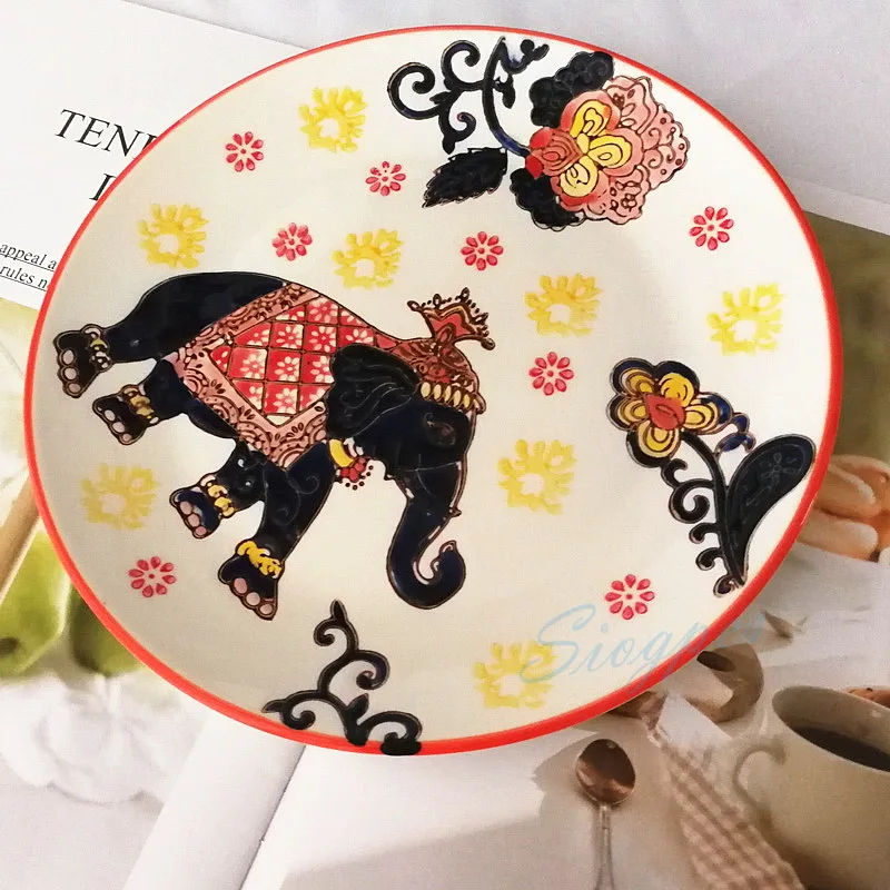 

Decorative Hand Painted Gift Plate 8" Round Art Disc Glazed Ceramic Charger Plate