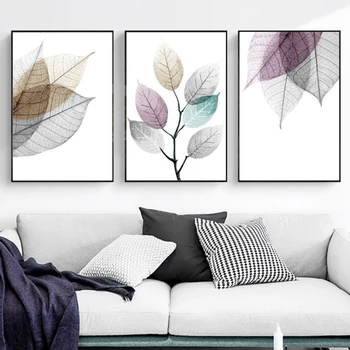 

Scandinavian Abstract Transparent Leaves Canvas Painting Posters Prints Quadros Wall Art Picture For Living Room Decor Cuadros