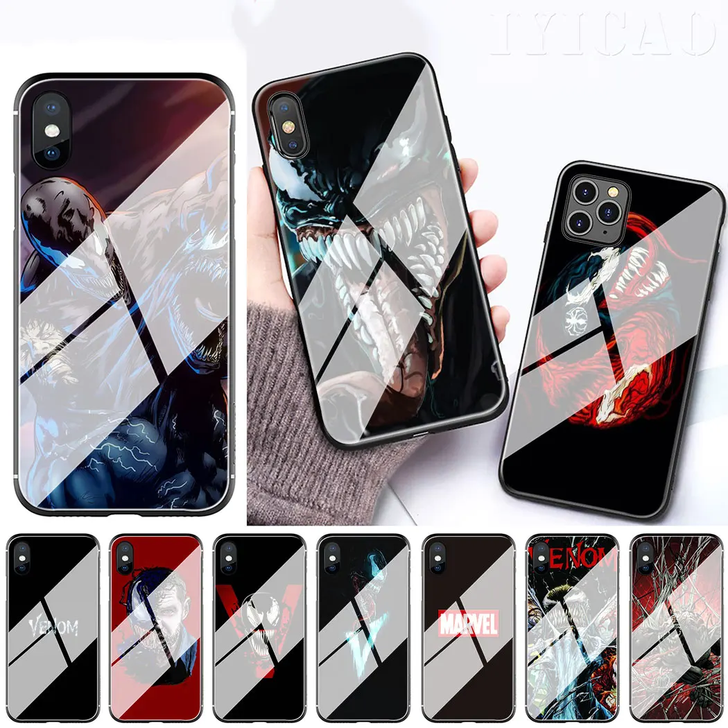 IYICAO DC Marvel Venom Tempered Glass Phone Case for Apple iPhone 11 Pro XS Max XR X 8 7 6S Plus 5S SE Cover | Мобильные телефоны и