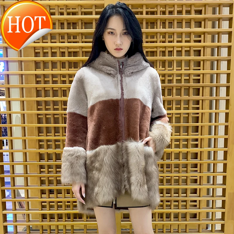 2021Fanling зимняя цельная куртка из итальянского мериноса с мехом | Женская одежда