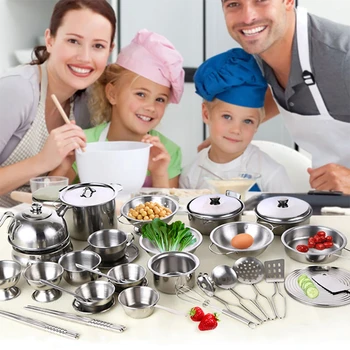 

Play House Children Toys Shatterproof Stainless Steel Boys Girls Toy Kitchen Mini Model Kitchenware Set
