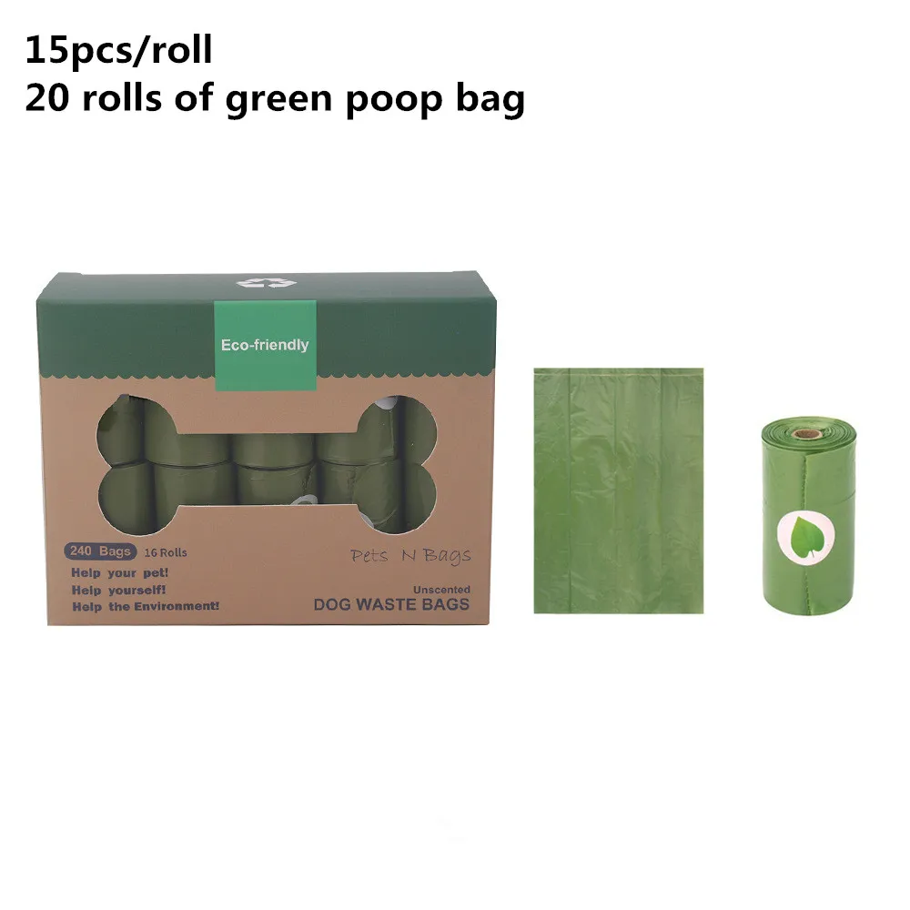 20 rolls of green Биоразлагаемый мешок для собачьих какашек, прочные мешки для мусора для домашних животных, для мусора, для щенков, Диспенсер, легко оторвать, товары для прогулок для собак - Цвет: 20 rolls of green