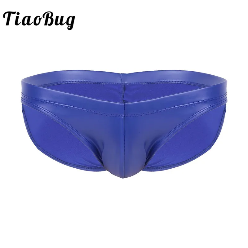 

TiaoBug Men Swimwear Latex Underwear Low Rise Elastic Waistband Bulge Pouch Bathing Suit Sexy Bikini Briefs Swimsuit Underpants