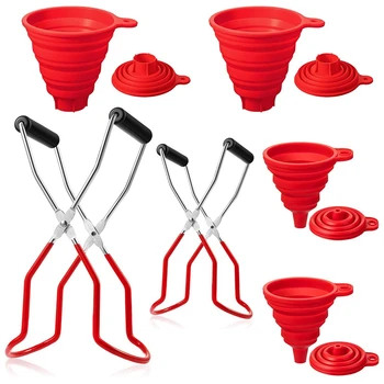 

6Pcs Silicone Collapsible Funnel Set and Canning Jar Lifter, Jar Lifter Tongs with Grip Handle, Foldable Kitchen Funnel