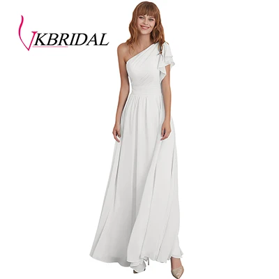 White VKbridal ТРАПЕЦИЕВИДНОЕ ПЛАТЬЕ больших размеров для свадебной вечеринки, выпускного бала для Juniros реальное изображение одно плечо шифоновое платье для подружки невесты длинное - Цвет: White