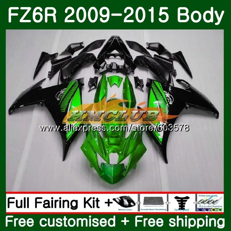 Корпус для YAMAHA FZ6N FZ6 R FZ-6R 2009 2010 2011 2012 2013 62CL. 0 FZ 6R FZ6R 09, 10, 11, 12, 13, 14, 15 лет, обтекатель, зеленого и черного цвета