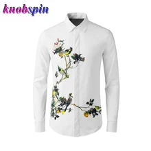 Модная мужская рубашка с принтом и длинным рукавом, высокое качество, чистый хлопок, рубашки для мужчин, повседневные тонкие деловые мужские рубашки размера плюс M-4XL