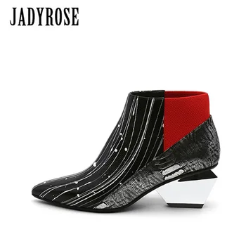 

Jady Rose Fashion Winter Ankle Boots For Women Strange Style 6 Cm High Heel Slip On Female Shoes Women Elastic Band Party Shoes