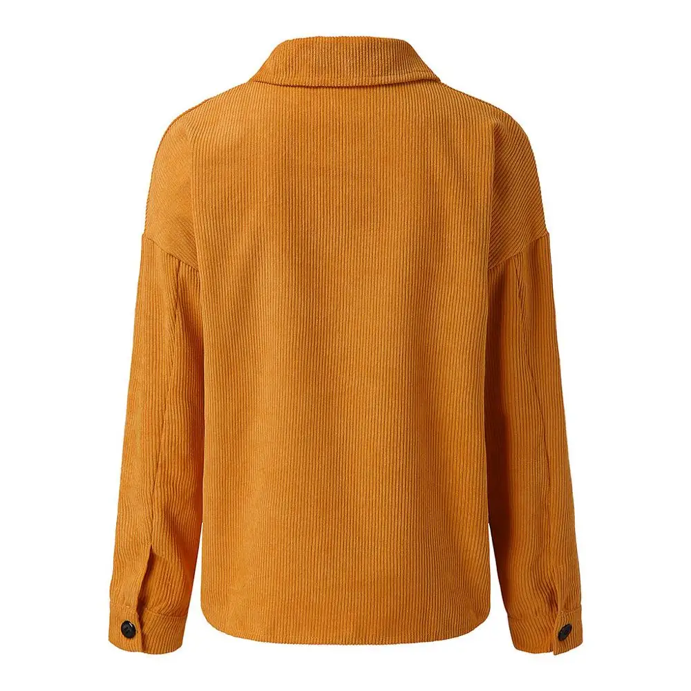 Женский вельветовый Топ однотонная одежда на пуговицах с длинным рукавом свитер